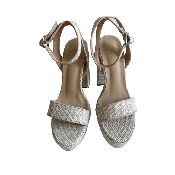 SCOOP Herringbone Cream Platform Sandals Heels Size 8.5 - Picture 4 of 7